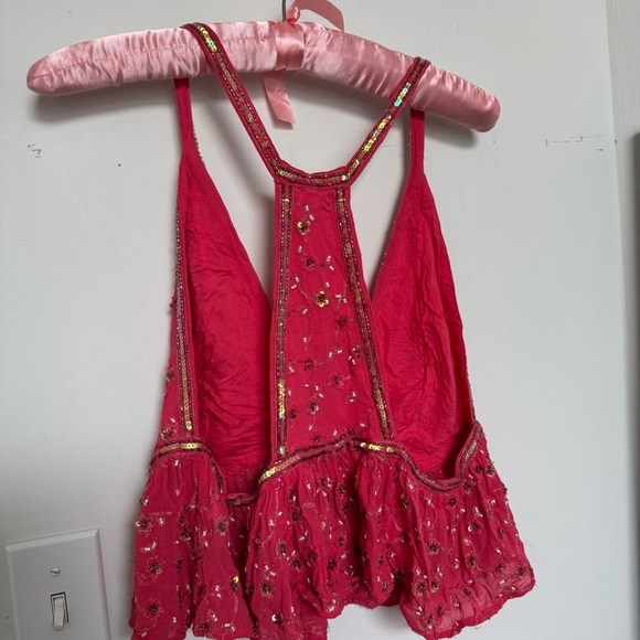 Free People Beaded Starry Nights Pink Gold Sequin Boho Fairycore Festival S - Picture 8 of 9